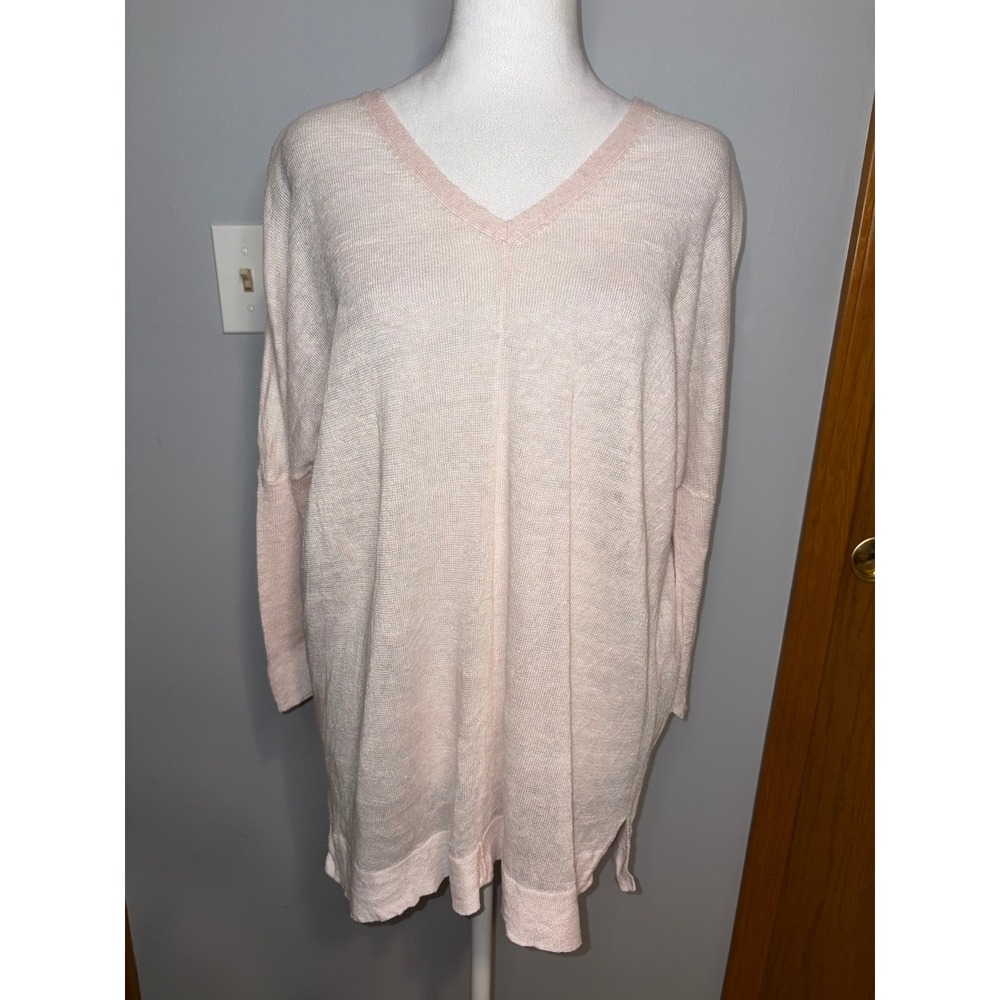 Eileen Fisher Pale Pink 100%‎ Italian Linen V-Neck Oversized Sweater Small